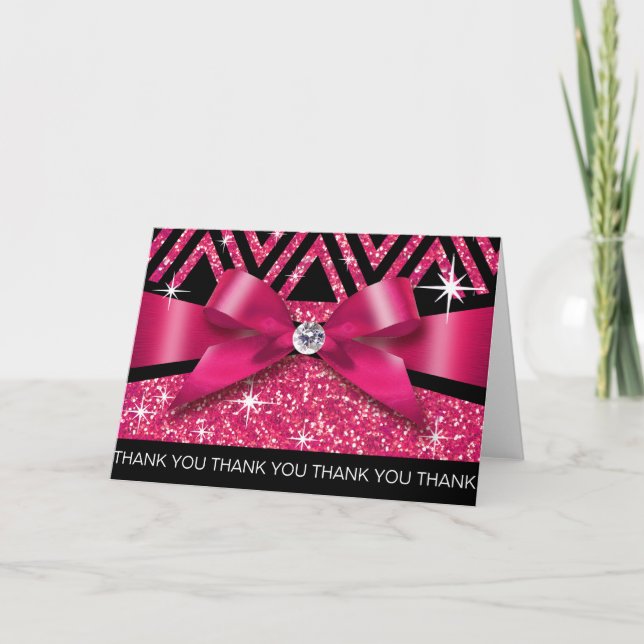 Tack Glitter Chevron Bling Diamond Fuchsia Kort (Framsida)