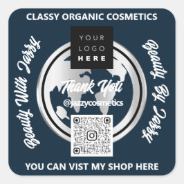 Tack, Globe-flottan i Silver Karta i QRCode Logoty Fyrkantigt Klistermärke