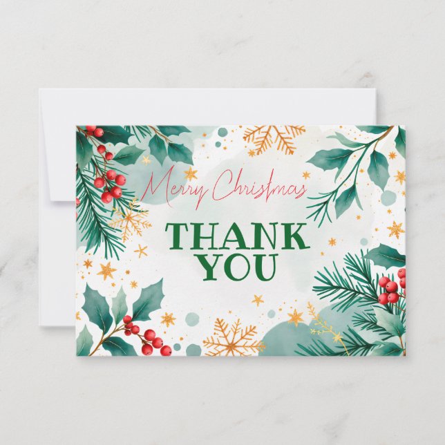 Tack God jul Card - Löv & Berries Kort (Framsida)