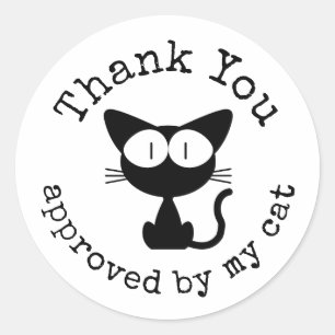 Tack godkänt av min katt Svart Katt Runt Klistermärke