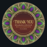 Tack Golden Peacock Feathers Mandala Runt Klistermärke<br><div class="desc">Fet och vacker utformning: Anpassade text med en cirkel av fjädrar från boskap. Fantastiska gröntar och lila färg med rik guld trims. | Dessa dekorativa, anpassade namn och detaljer gör utformningen av utspel för många speciella evenemang - anpassade ♥ Förlovning/Bröllop (eller årsdag) nyckelpresenter för det speciella paret - personlig för...</div>