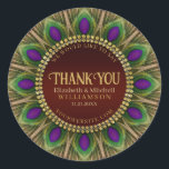 Tack Golden Peacock Feathers Mandala Runt Klistermärke<br><div class="desc">Fet och vacker utformning: Anpassade text med en cirkel av fjädrar från boskap. Fantastiska gröntar och lila färg med rik guld trims. | Dessa dekorativa, anpassade namn och detaljer gör utformningen av utspel för många speciella evenemang - anpassade ♥ Förlovning/Bröllop (eller årsdag) nyckelpresenter för det speciella paret - personlig för...</div>