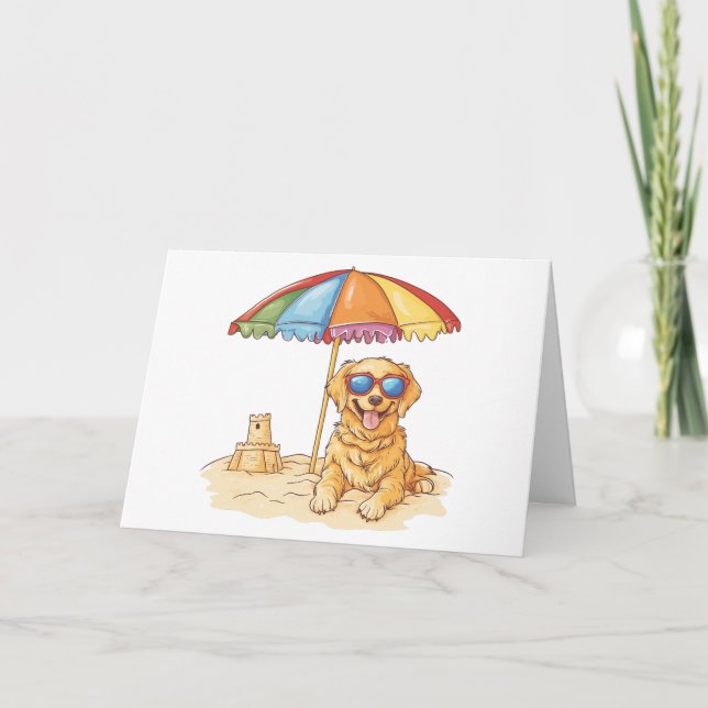 Tack Golden Retriever Beach Hund Kort (Framsida)