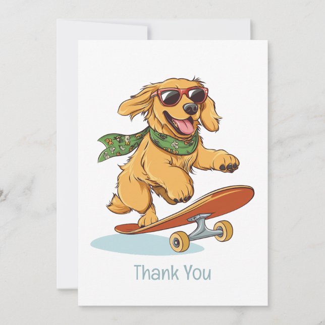 Tack Golden Retriever Hund Skateboardåkning Kort (Framsida)