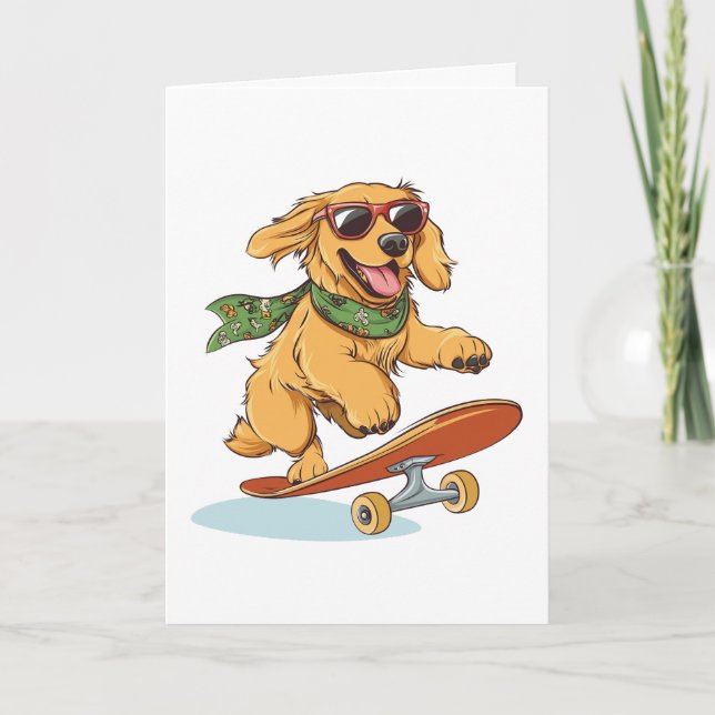 Tack Golden Retriever Hund Skateboarding Kort (Framsida)