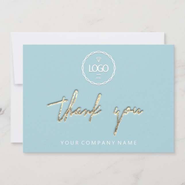 Tack Golden Script Business Logotyp Aqua Inbjudningar (Framsida)