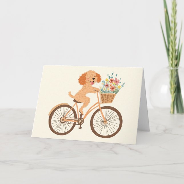 Tack Goldendoodle Hund Biking Vår blommor Kort (Framsida)