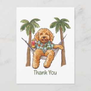 Tack Goldendoodle Hund I Hawaiianskt Topp Vykort
