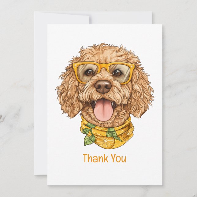 Tack Goldendoodle Hund Solglasögon Apelsiner Kort (Framsida)