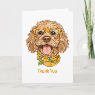 Tack Goldendoodle Hund Solglasögon Apelsiner Kort
