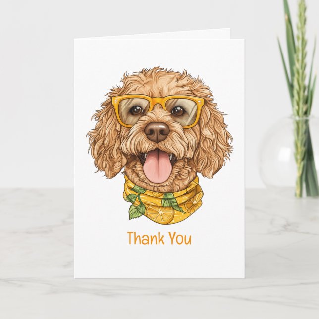 Tack Goldendoodle Hund Solglasögon Apelsiner Kort (Framsida)