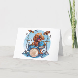 Tack Goldendoodle Hund Spelande Drums Kort