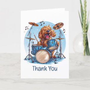 Tack Goldendoodle Hund Spelande Drums Kort