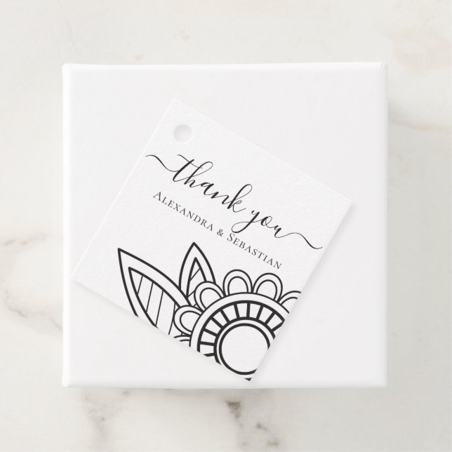 Tack Grå Vit Blomma Typografi Bröllop Gåvor Etiketter (På plats)