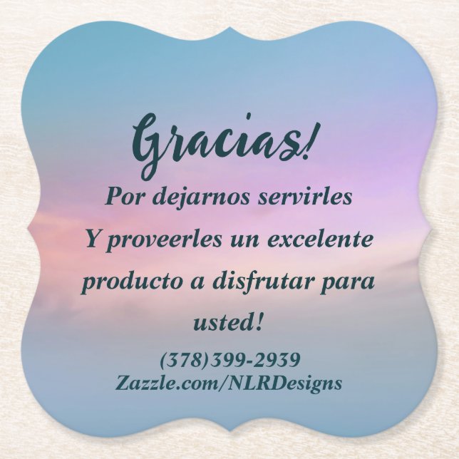 Tack Gracias Himmel Blue Rosa Redigera din egen Underlägg Papper (Framsida)