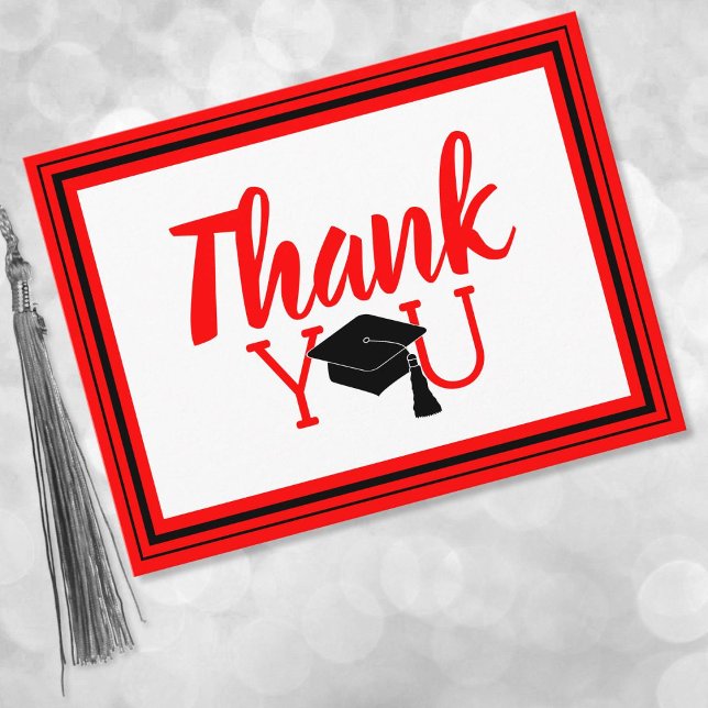 Tack Grad Cap Red and Black Vykort (Skapare uppladdad)