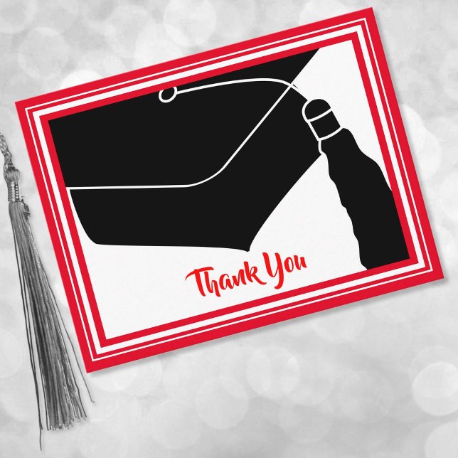Tack Grad Cap Red and White Vykort (Skapare uppladdad)