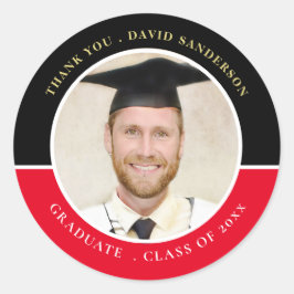 Tack Grad Namn Photo Year Black Red Studenten Runt Klistermärke