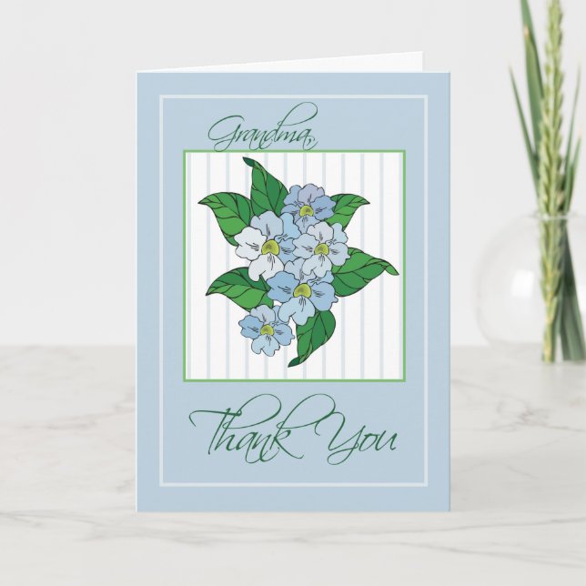 Tack Grandma med Blåa blommor Illustration Kort (Framsida)
