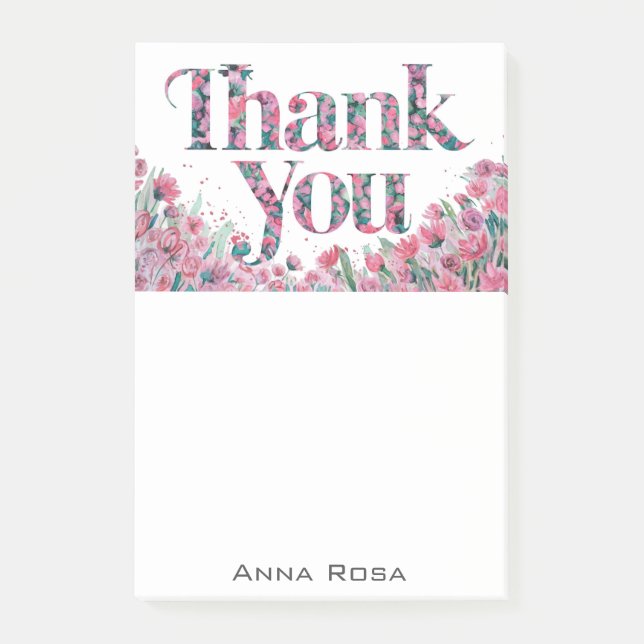 *~* Tack Gratitude Blommigt Manifestation AP85 Post-it Block (Framsida)