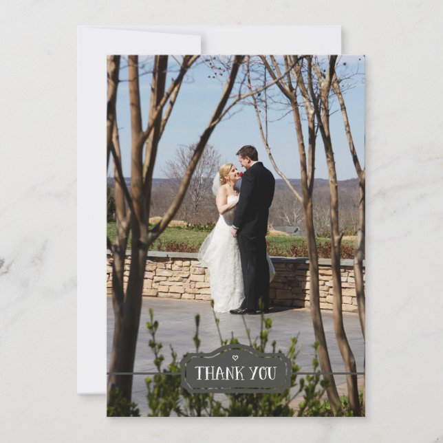 Tack, grått-anpassningsbar-foto, enkelt handritat tack kort (Framsida)