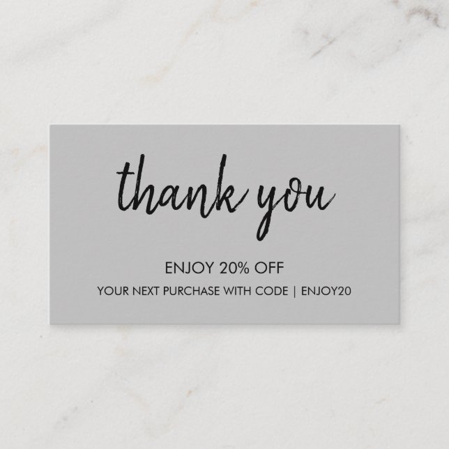 Tack Grått | Modern minimal handskriven Rabattkort (Framsida)