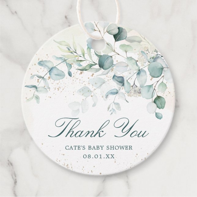 Tack Greenery Eucalyptus Baby Shower Gåvor Etiketter (Framsida)