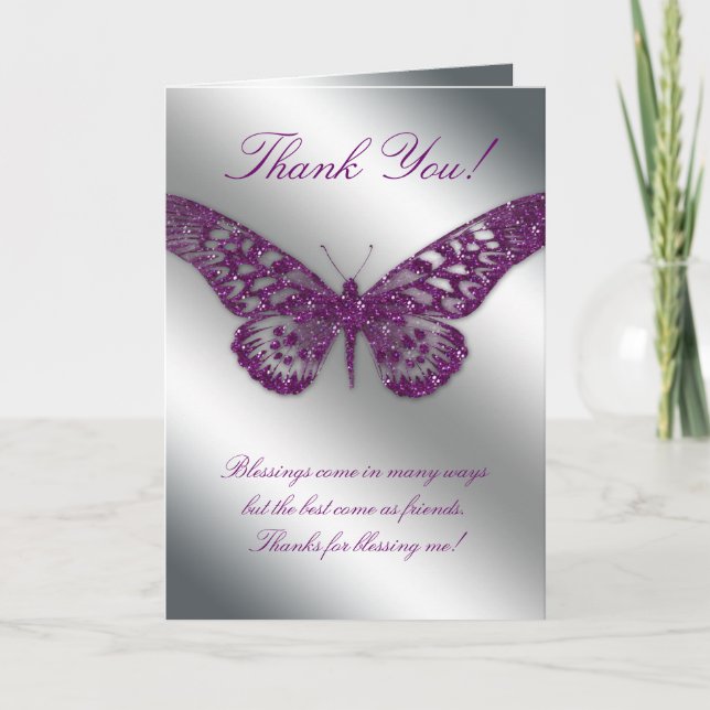 Tack Greeting Card Butterfly Lila Silver (Framsida)