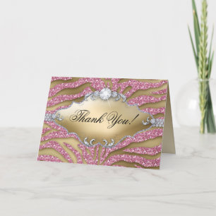 Tack Greeting Card Zebra Gnistra Rosa Guld Kort