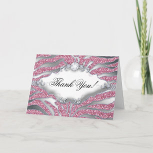 Tack Greeting Card Zebra Gnistra Rosa Silver Kort