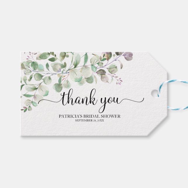 Tack - Grey Eucalyptus Watercolor Presentetikett (Framsidan (Horisontell))