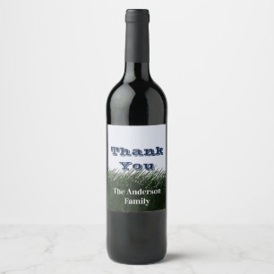 Tack Grönt Gräs och Himmels Familj Appreciation Vinflaska Etikett