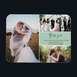 Tack Grönt tre fotokollage Bröllop Magnet<br><div class="desc">Tack för Grönten att du utformar bröllop tack vare att du har tre av dina favoritfoton i bröllop. Visa din familj och dina vänner din uppskattning för att du är en del av din bröllop firande med en av dessa vackra keepsakes. Anpassa med ditt kort-meddelande och namn. Kontakta mig genom...</div>