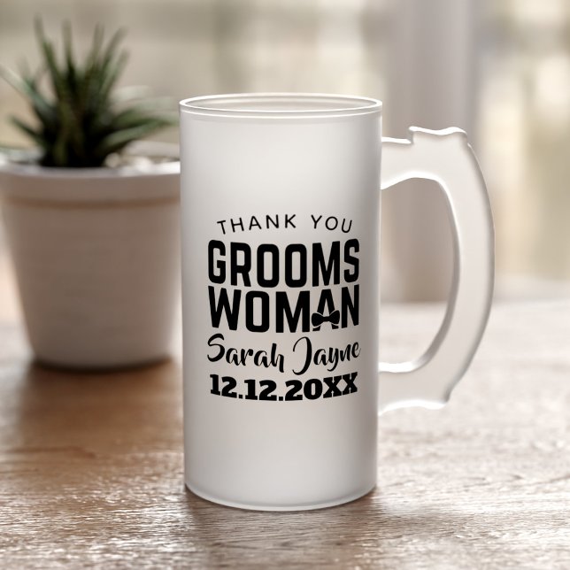 Tack Groomswomen Gift Wedding Favor Frostat Ölglas (Add your Groomswoman's name and your wedding date to this frosted beer mug. She'll love it!)