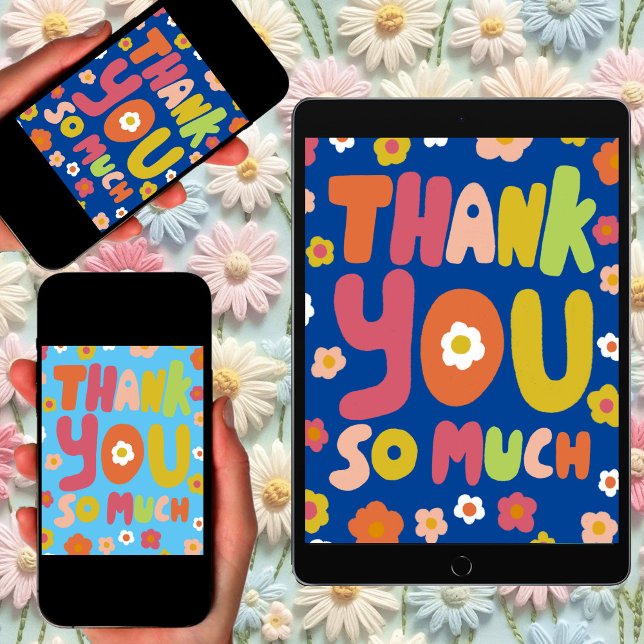 TACK Groovy Daisys Bubble Brev Träd-Free Kort (Groovy Daisies Tree-Free eCard Add your own text to customize email digital thank you card)