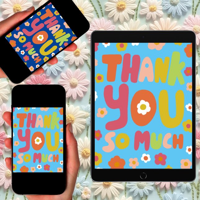 TACK Groovy Daisys Bubble Brev Träd-Free Kort (Groovy Daisies Tree-Free eCard Add your own text to customize email digital thank you card)