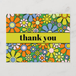 Tack - Groovy Retro Blommig Färgrik 60-70-tal Vykort