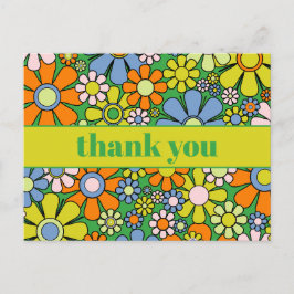 Tack - Groovy Retro Blommig Färgrik 60-70-tal Vykort