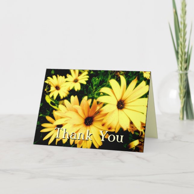 Tack Gula Blommor med Regndroppar Kort (Framsida)