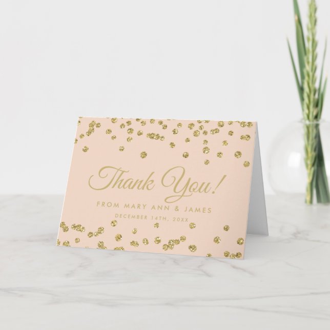 "Tack" Guld Falsk Glitter Konfetti Rosenskär Rosa Tack Kort (Framsida)