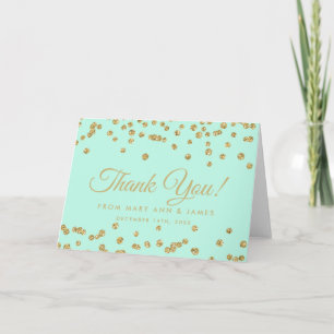 "Tack" Guld Faux Glitter Confetti Mint-Grönt Tack Kort