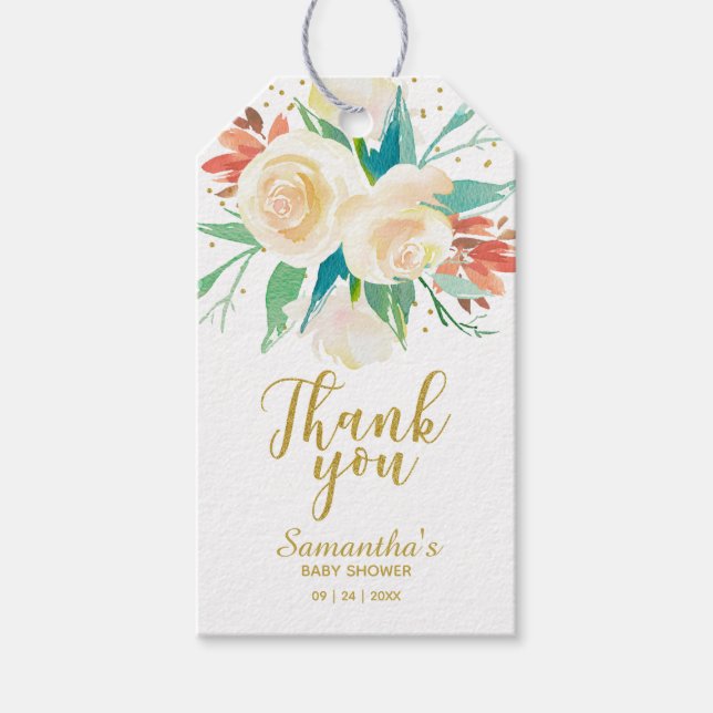 Tack Guld Glitter Kalligrafi Blommig Förmån Presentetikett (Framsidan)