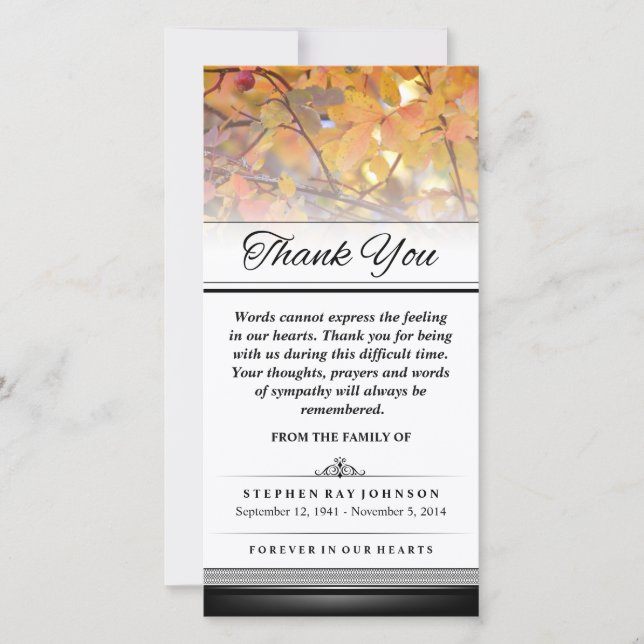 Tack Guld Höst löv Ord kan inte uttrycka Kort (Framsida)