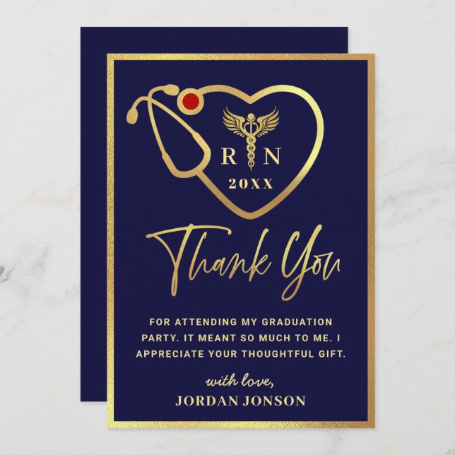 Tack, guld, Modern sjuksköterskeskola Studenten, t Tack Kort (Fram/baksida)