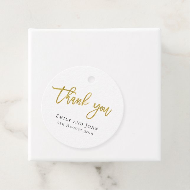 Tack, guld, namn och meddelande bröllop gåvor etiketter (På plats)
