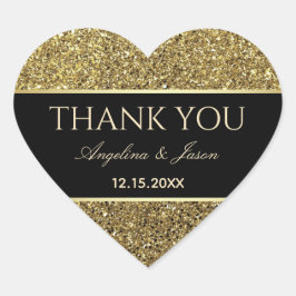 Tack guld och Svarta Bröllop Hjärtformat Klistermärke