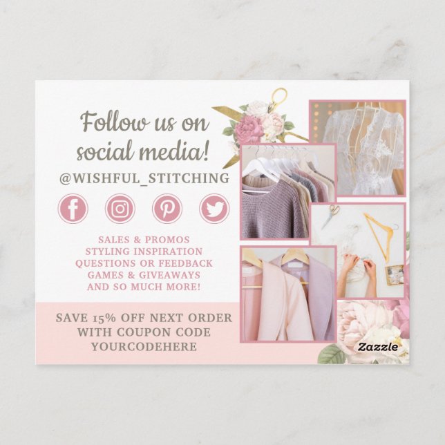 Tack Guld Sewing Scissors Shabby chic 4-Photo Vykort (Baksida)