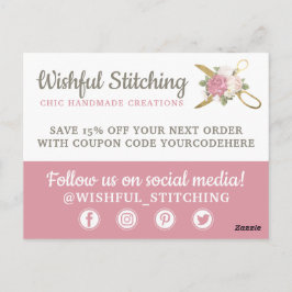 Tack Guld Sewing Scissors Shabby chic Blommigt Vykort