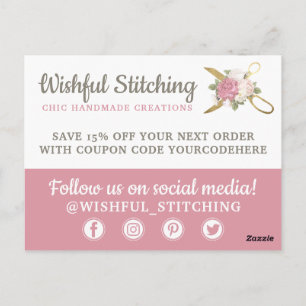 Tack Guld Sewing Scissors Shabby chic Blommigt Vykort