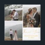 Tack, guldhandstil, bröllop 3-foton magnet<br><div class="desc">elegant guldkalligrafi bröllop tre Tack-fotosamlingsmagnet.</div>